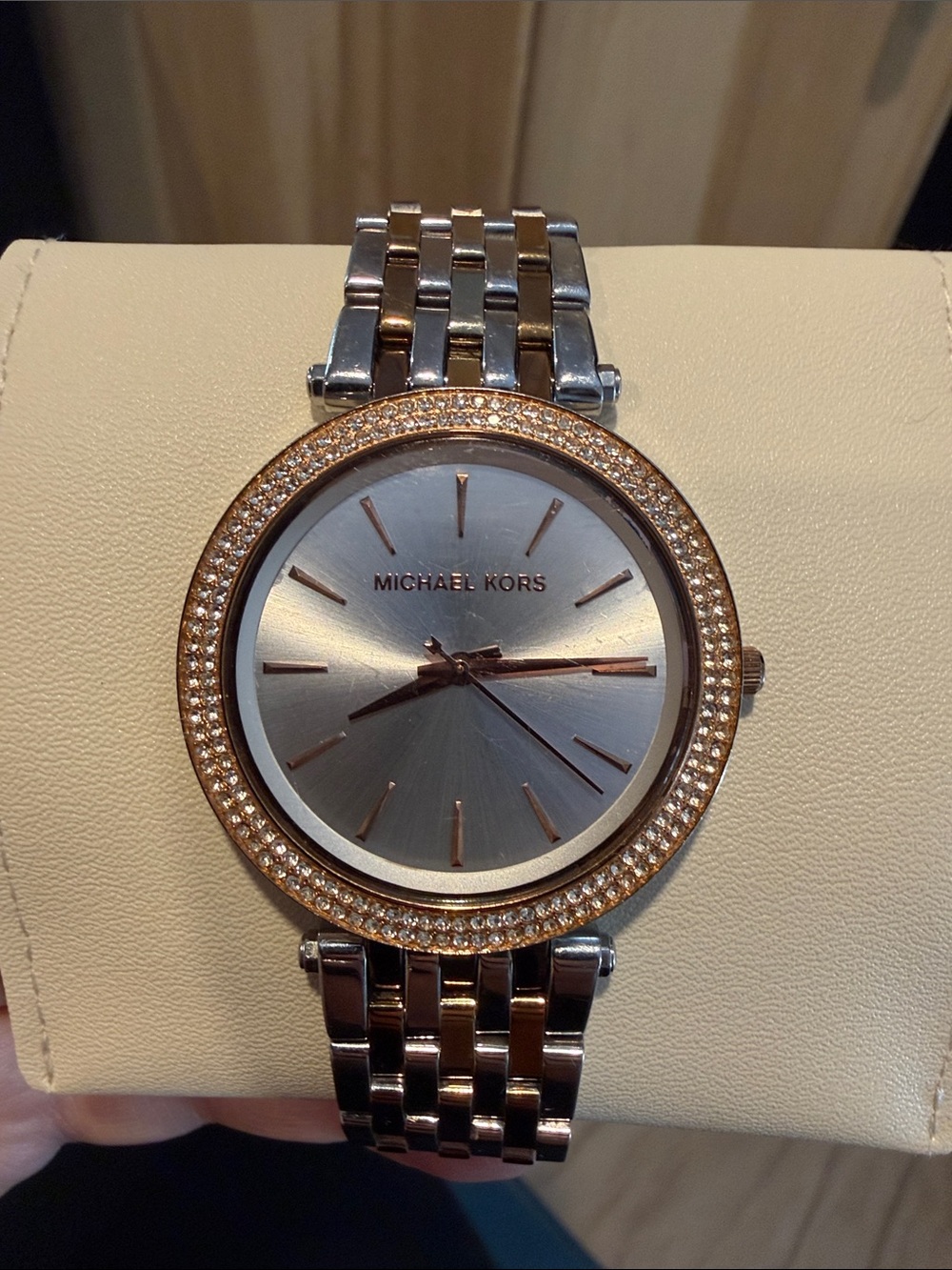 Michael Kors Two-Tone Silver and Rose Gold Crystal Bezel Watch